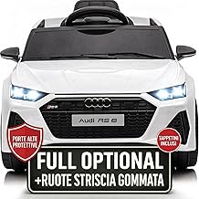 Audi RS 6 Full Optional Electric Car with Mats for Children Electric Car Remote Control Leather Seat Doors Double Electric Motor 12 V Load 25 kg TOYSCAR (White)