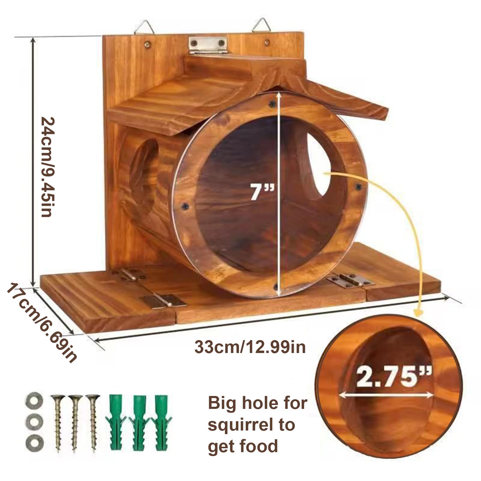 Mangiatoia per scoiattoli in legno, con fori di ventilazione, scatola resistente alle intemperie per noci, pannocchie, fieno, cibo, scoiattoli, giardino, recinzione, albero, cortile