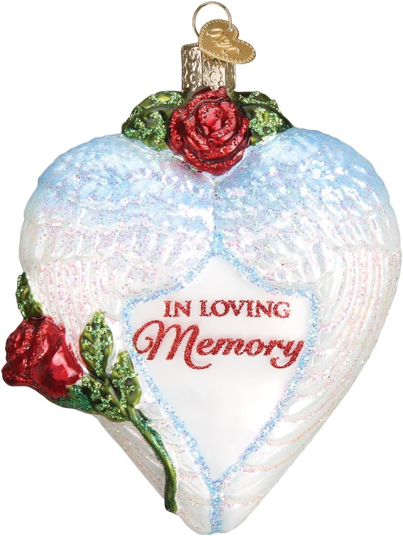 Old World Christmas in Loving Memory Heart Glass Blown Ornament for Christmas Tree, Handcrafted Holiday Decoration, Heart Collection