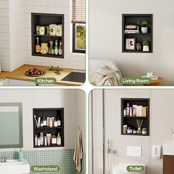 14x18 Medicine Cabinet Recessed Stainless Steel, 2-Tier, Medicine Cabinet Organizer,Stainless Steel Wall Niche, Bathroom Wall Cabinet, Recessed Bathroom Cabinet, Wall Cabinet, Black
