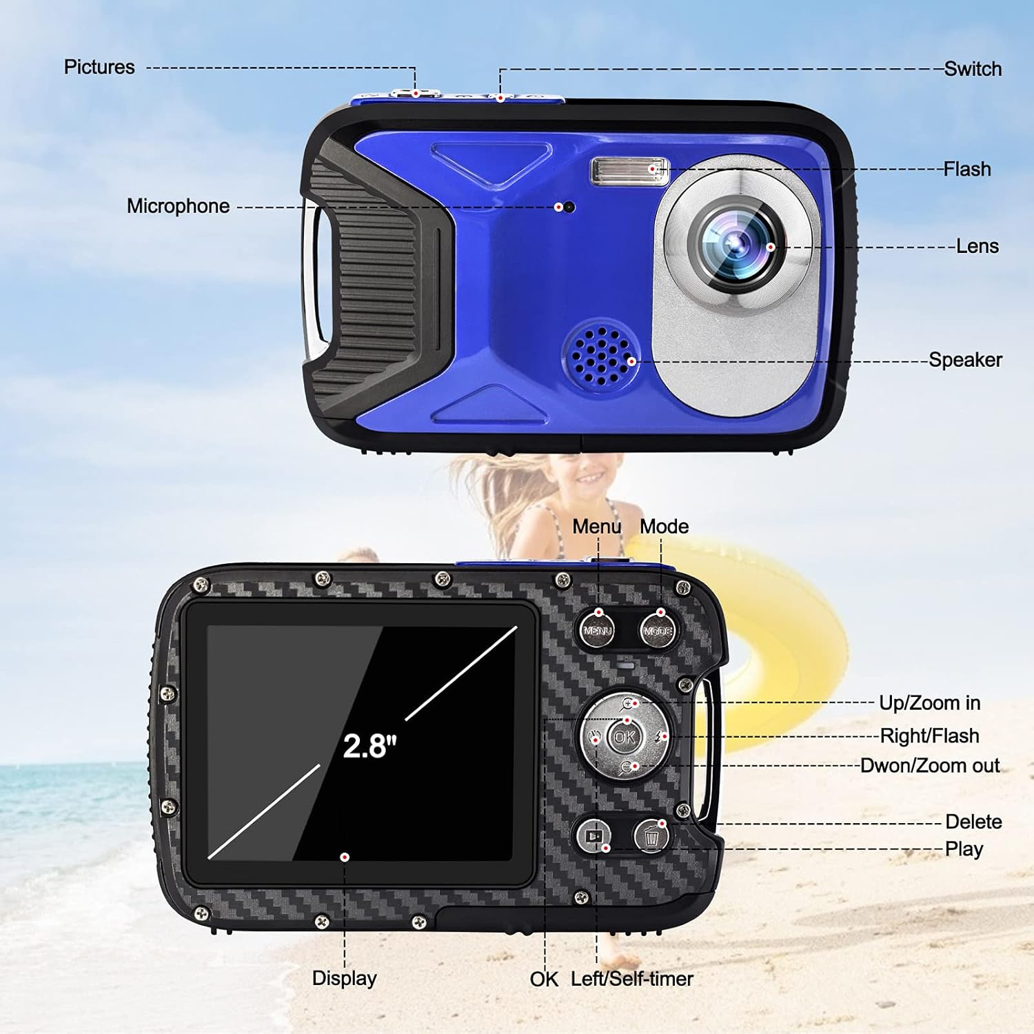 waterproof camera lovpo 16ft underwater camera full hd 1080p 21mp kids digital camera with 2 8 lcd screen 8x digital zoom shoot camera for snorkelin