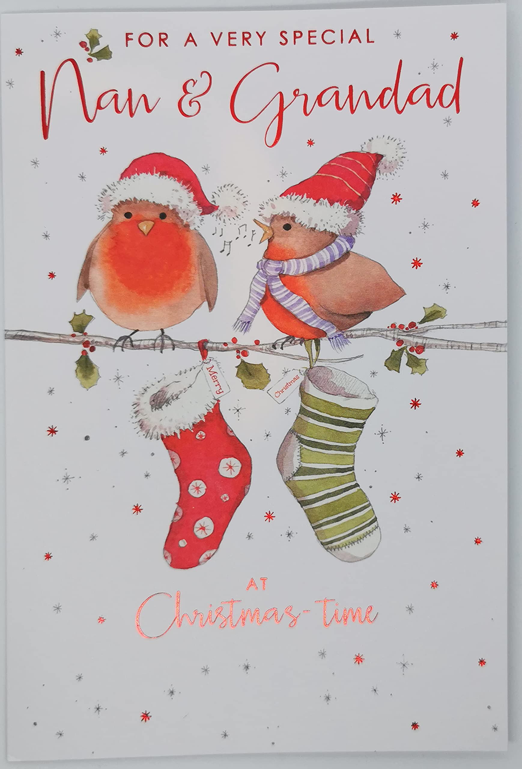Biglietto Di Natale Per Nonna E Nonno Con Pettirosso E Calze – Speciale Con Busta, Messaggio Inglese - 2