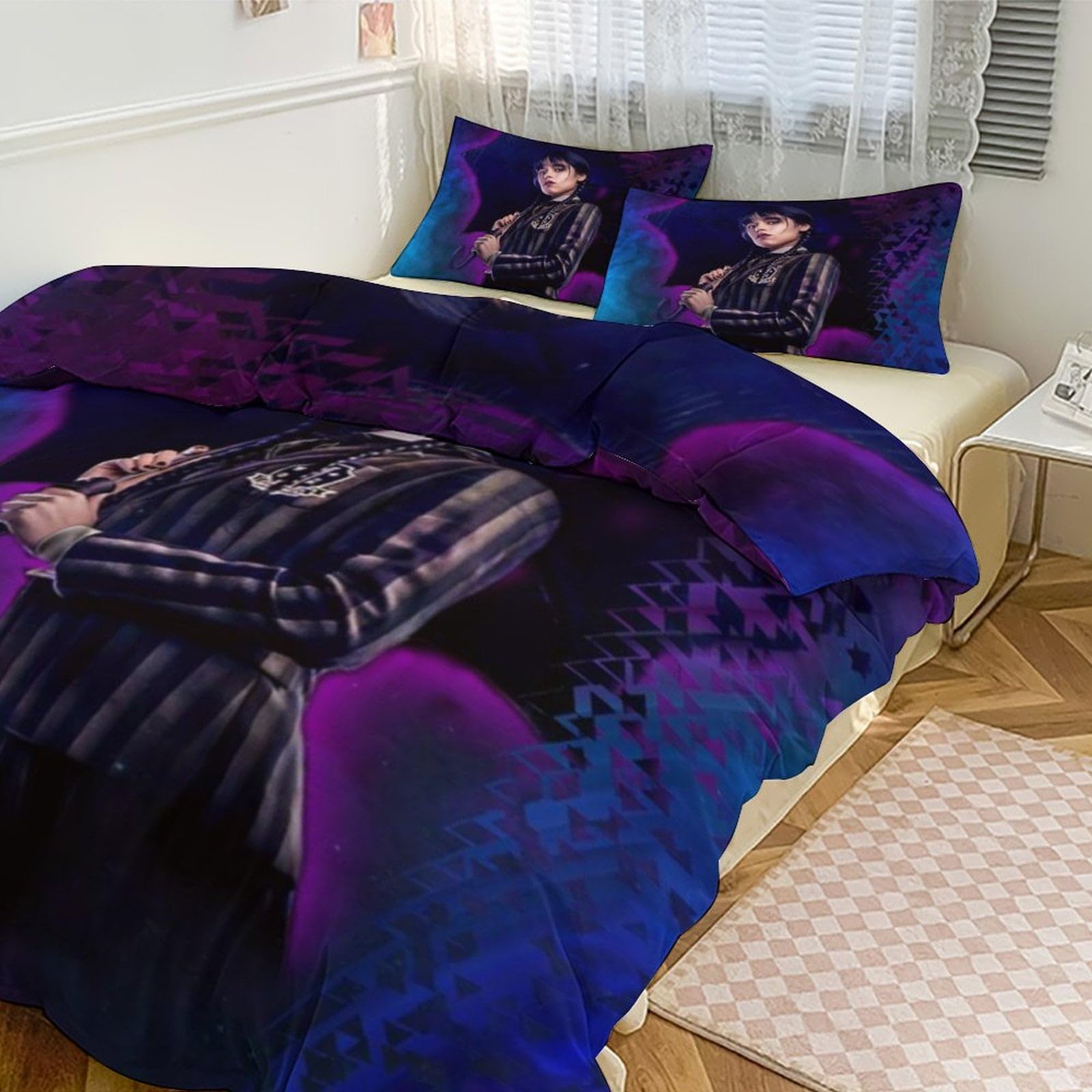 Mercredi Addams Parure de lit 3 pièces avec housse de couette décorative double face