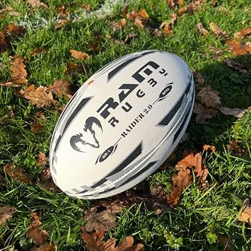 Ram Rugby Ball - Raider 2.0 Match Rugby Ball - 4 Ply Construction - 3D Grip & Valve in seam for all year round superior handling & passing control - Available in Sizes 5, 4 & 3