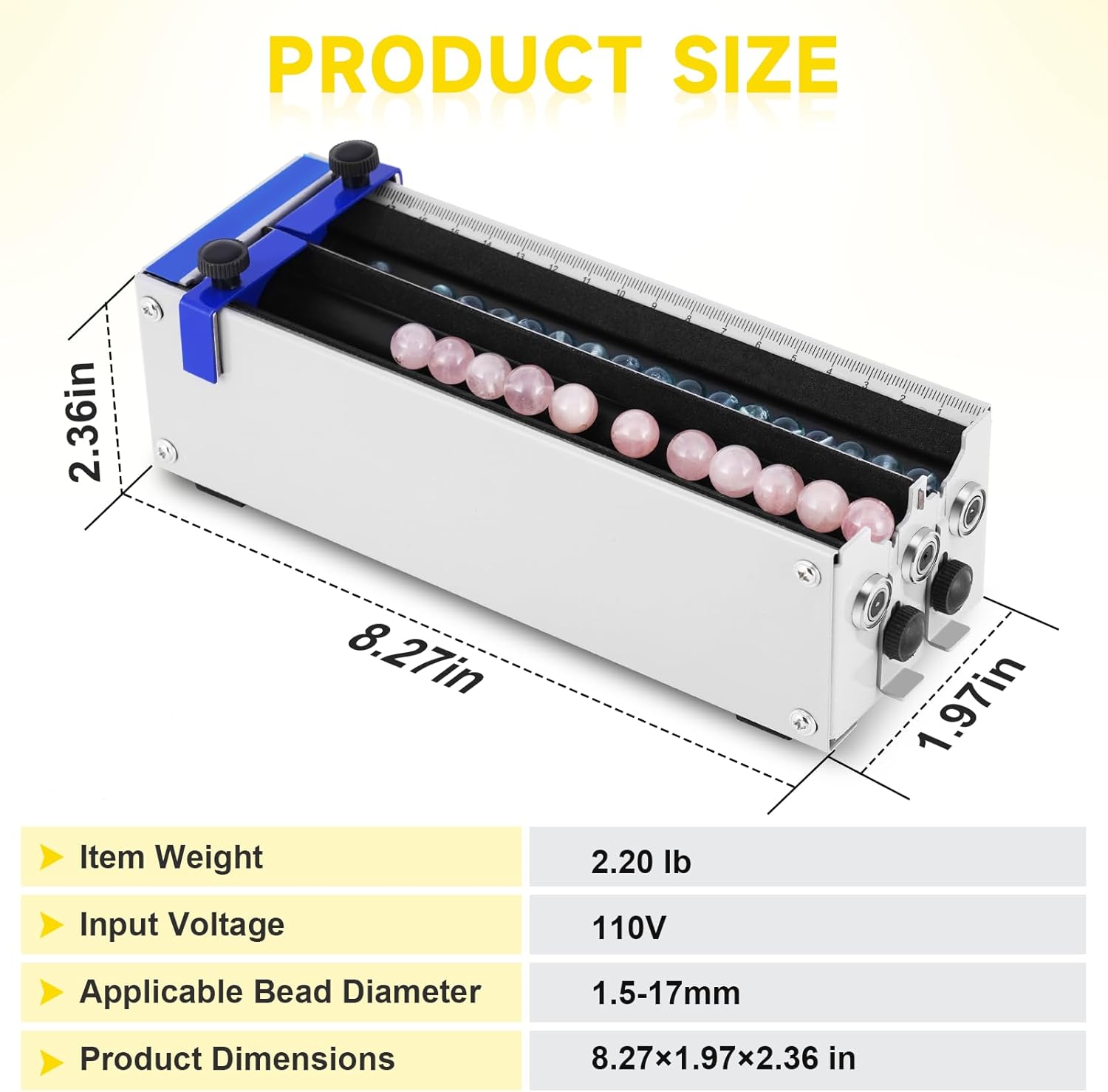 MSFULLSEA Electric Bead Spinner Bead String Machine with Length Stopper for 1.5-17mm Beads with Graduated Scale 2 Channel for Bracelet and Necklace Making (3 Standard Roller)