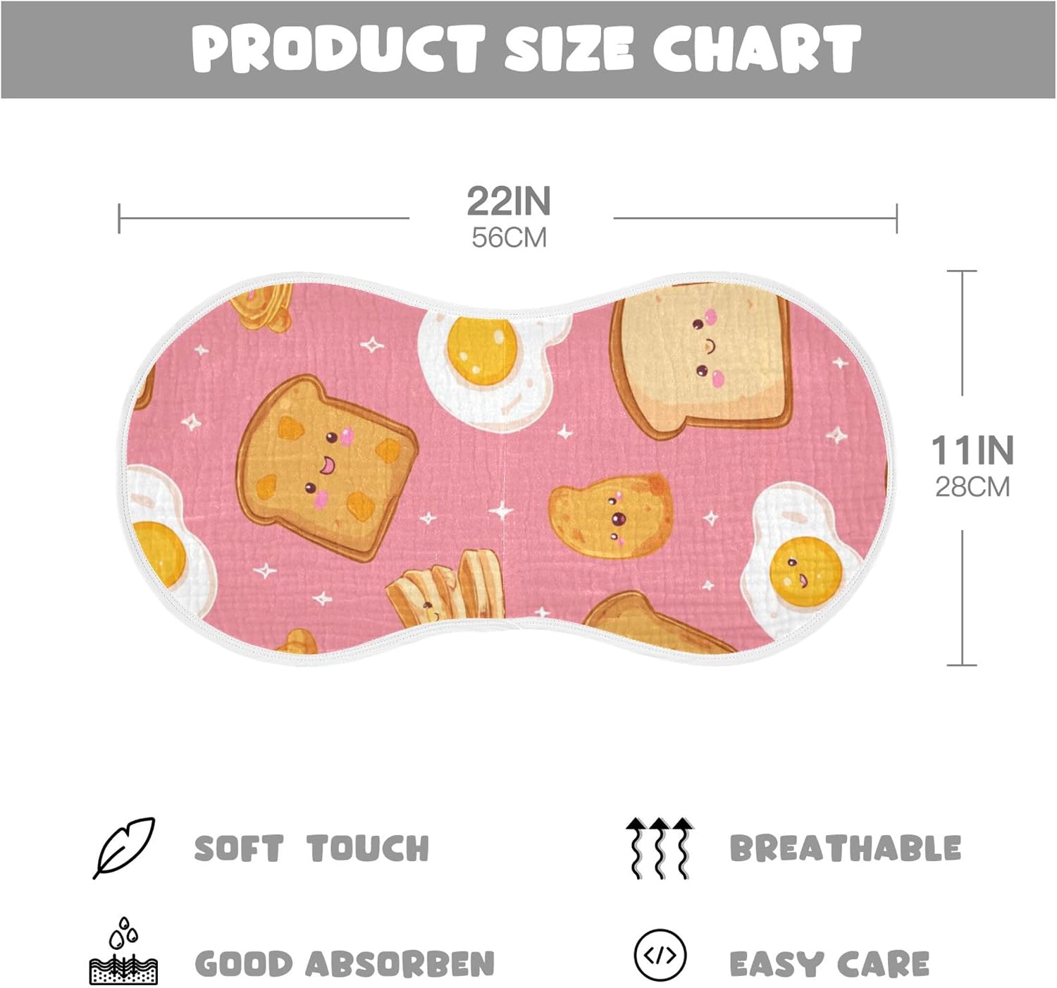 Breakfast Food Pinks Burp Cloths Baby Boys Girls Absorbent Soft Cotton Burping Cloths Rags 4 Pack