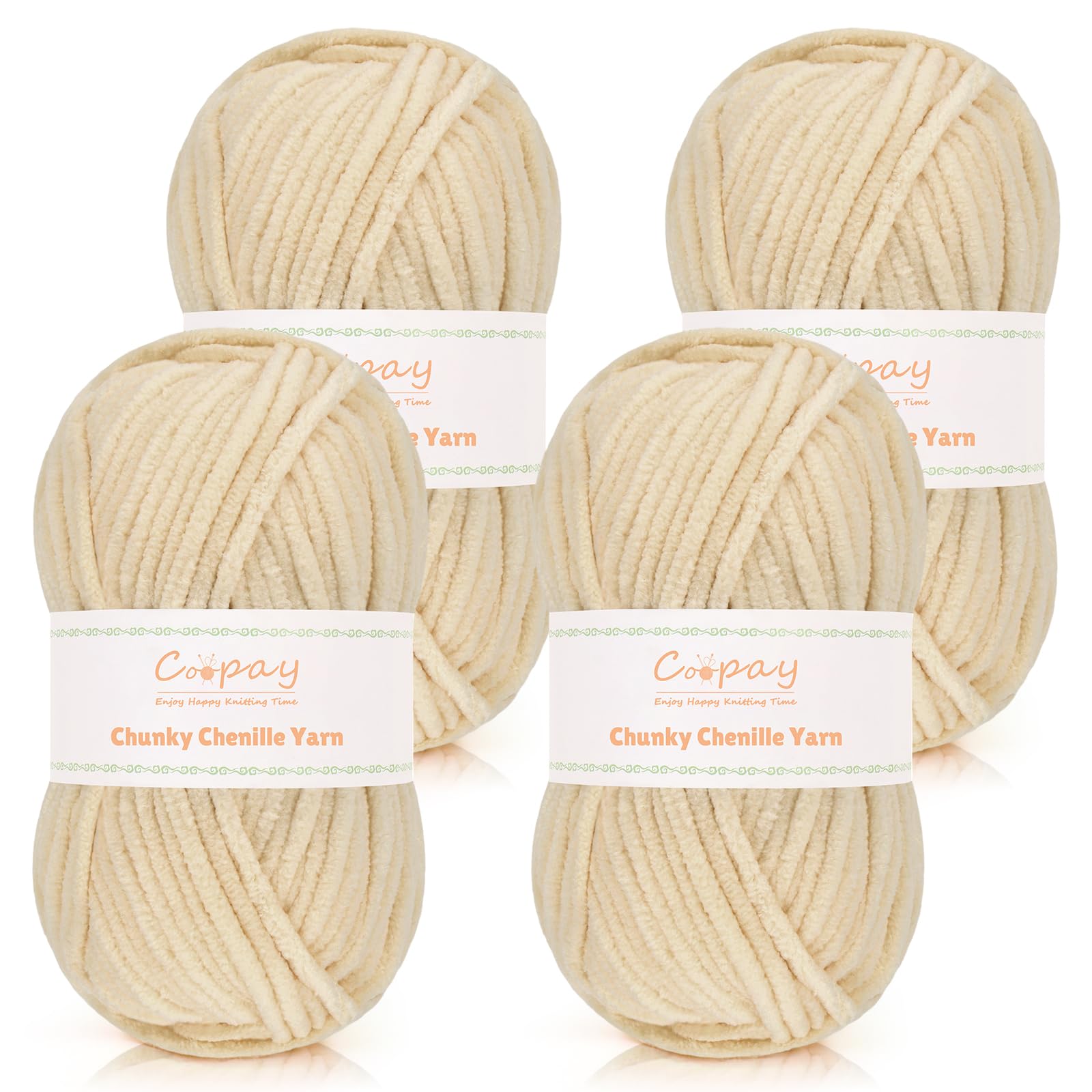 Coopay Chenille Yarn 4x50g, Super Soft Plush Chunky Chenille Yarn for Crochet and Knitting, Fluffy Velvet Thick Yarn for Crocheting Blankets, Dolls, Scarves, Socks, DIY Crafts (Pastel Brown)