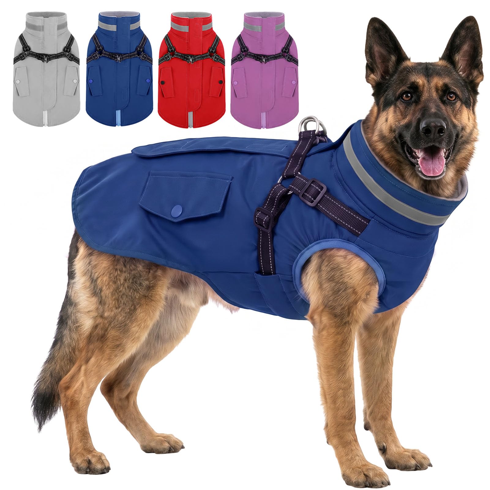 AOFITEE Hundemantel Winter mit Geschirr Wasserdicht Hundejacke Große Hunde