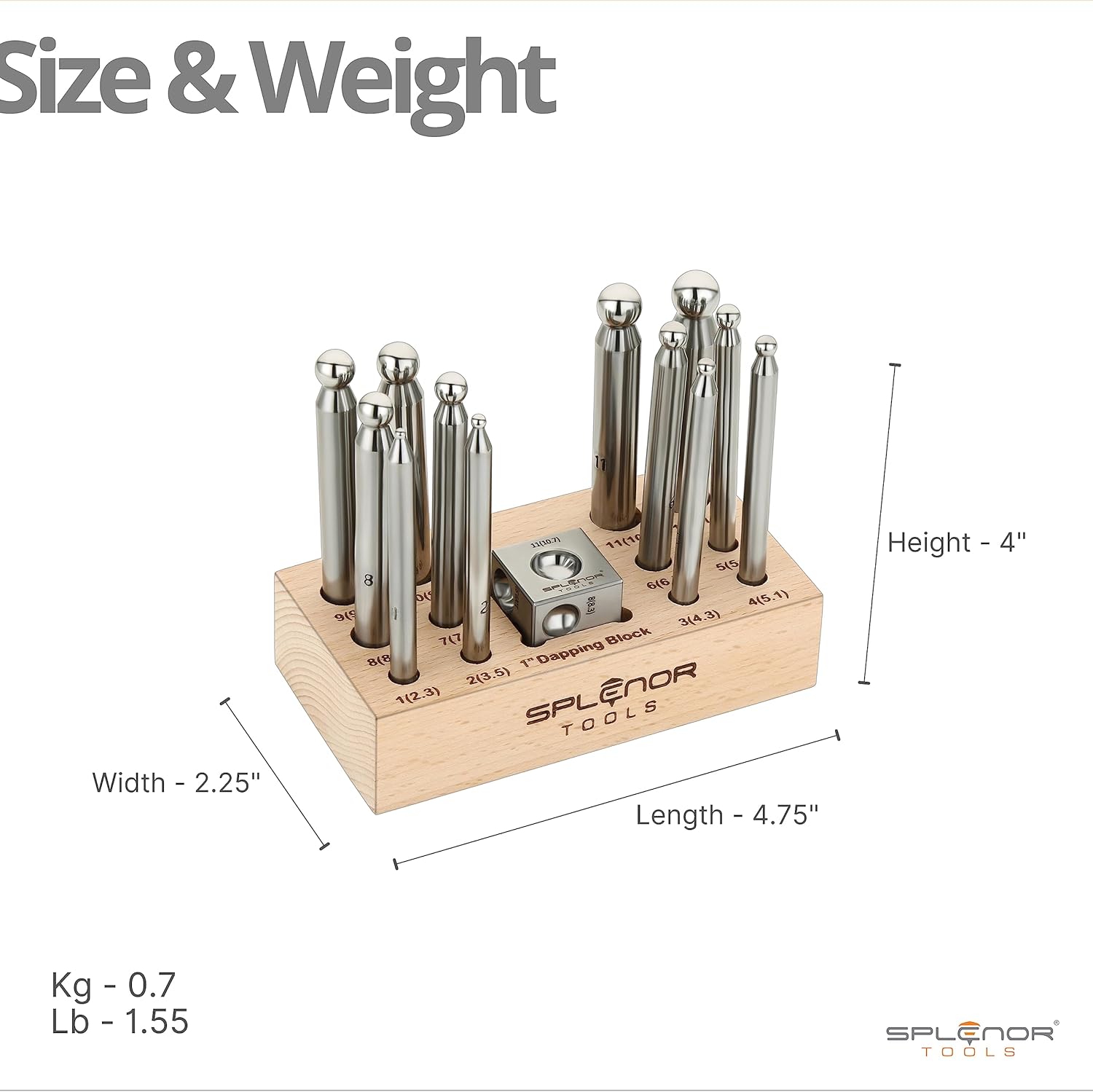 Splenor Tools Steel 1" Square Dapping Doming Block and 12 Punch Set - for Jewelry Making - Metal Forming Tools - Shaping Die