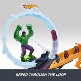 Hot Wheels Coffret Piste Grille de Départ Spider-Man et Hulk Smash Down avec 1 véhicule Superstar Speeders en métal moulé, JMR29 - 2