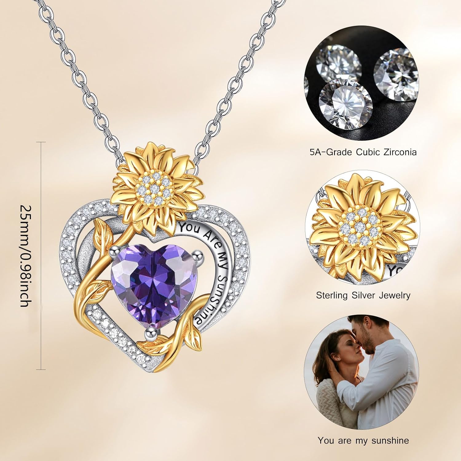 AENEAS Sunflower Necklaces for Women Sterling Silver You Are My Sunshine Necklace Sunflower Birthday Love Heart Mother's Day Gifts for Birthday Mothers Day Christmas Anniversary - Image 5