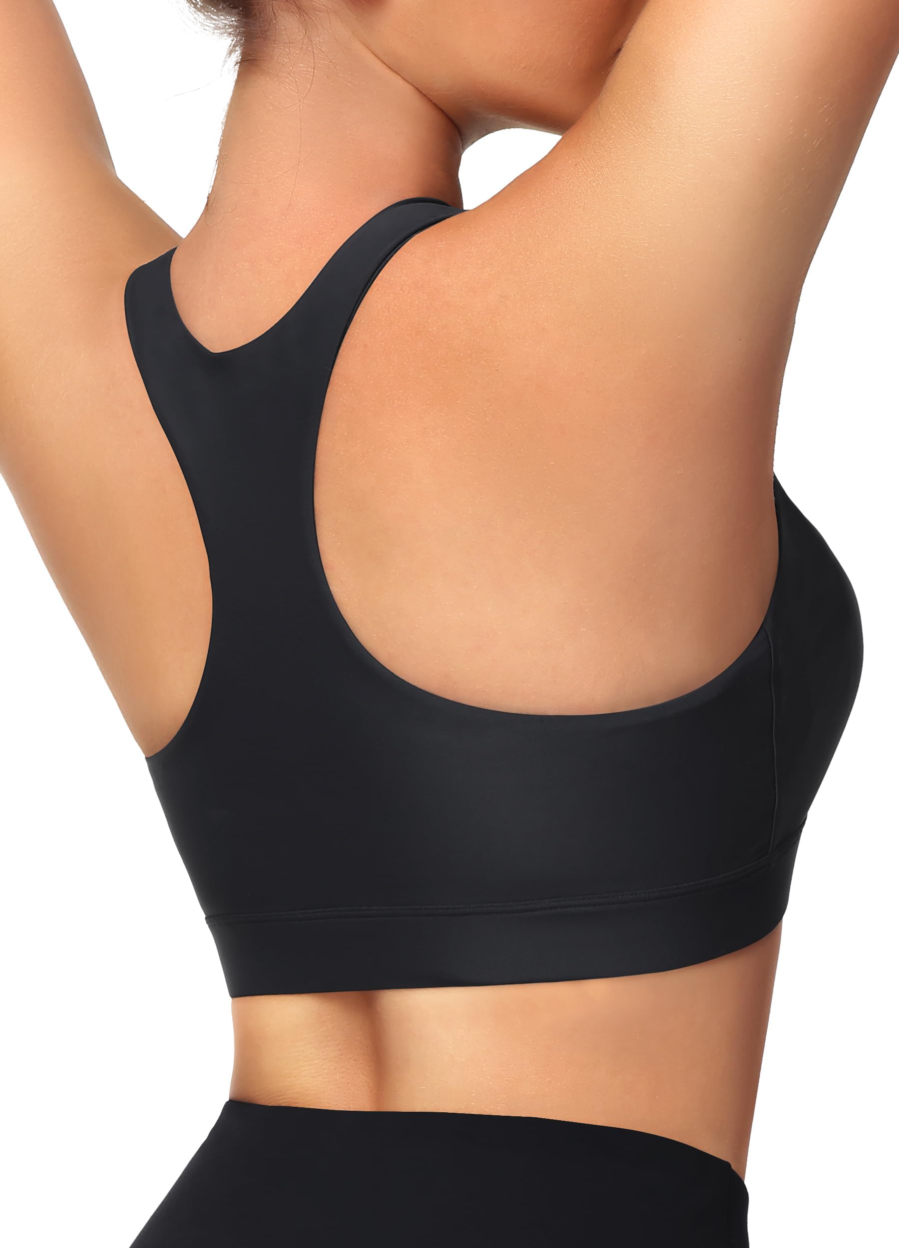 MIVEI Women's Sports Bra Swim Tops for Under Shirt Bikini Top Bathing Suit Modest High Neck Quick Dry Removable Padded UPF50+