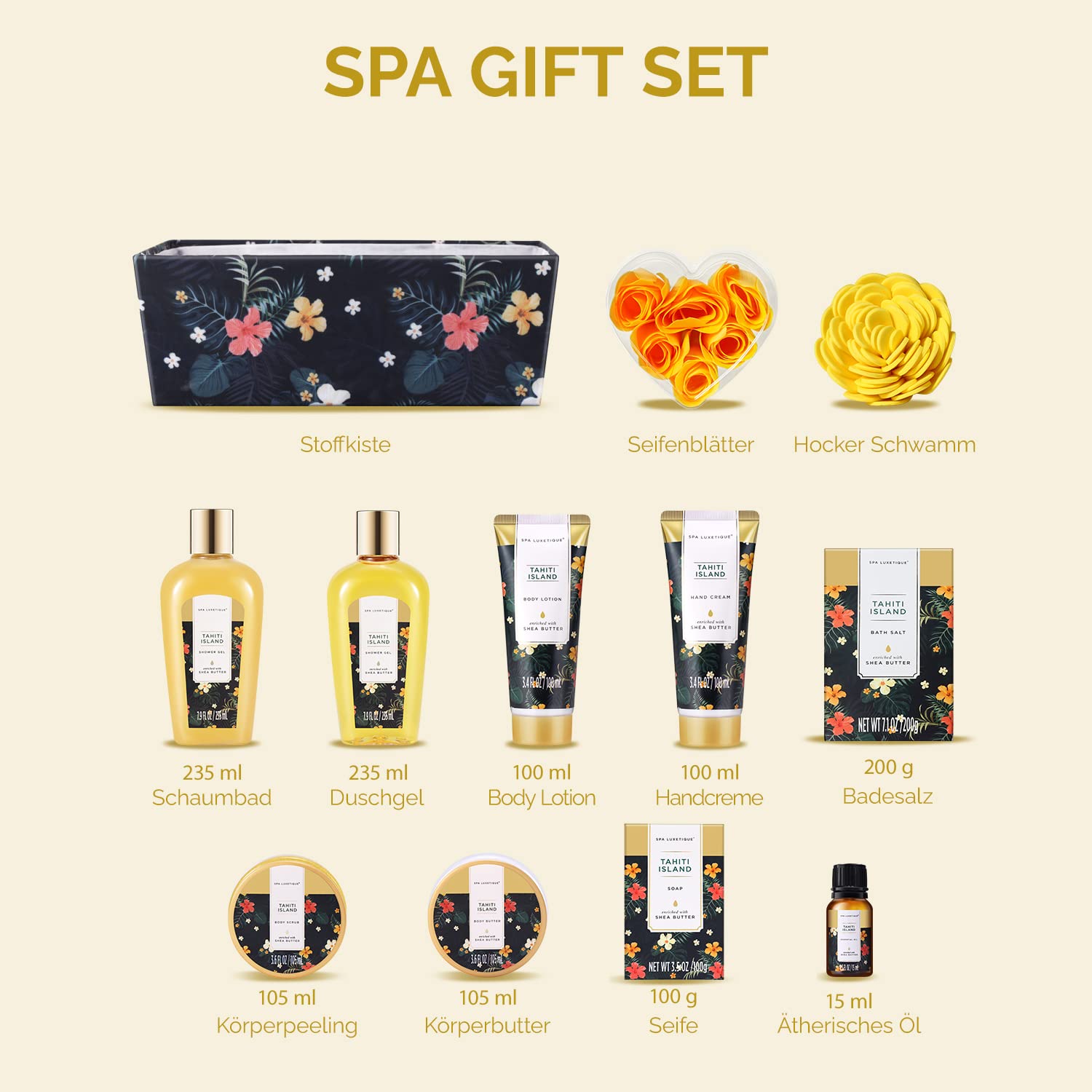 Spa Luxetique Geschenke für Frauen 12tlg Tahiti Insel Bade Geschenkset mit ätherischem Öl