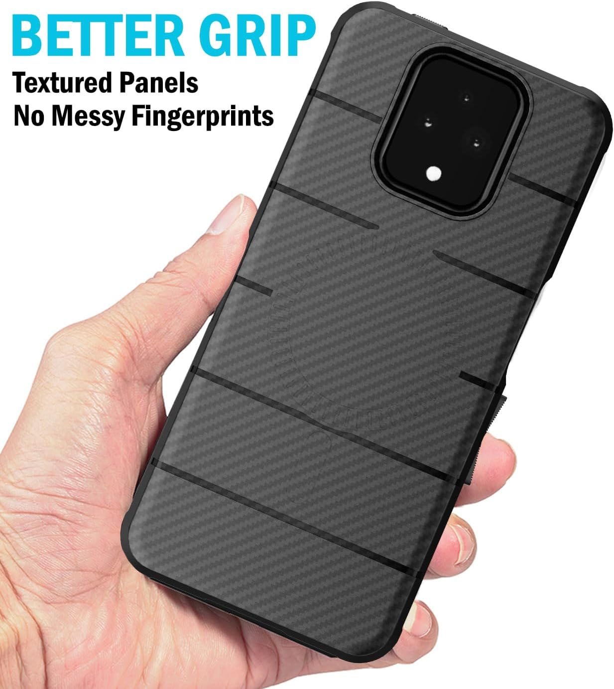 Case with Clip for Sonim XP Pro 5G Phone, Nakedcellphone Rugged Cover and [Rotating Ratchet] Belt Hip Holster (Compatible with MagSafe) - Carbon Fiber Design