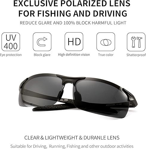 Vista 2 de SUNGAIT Gafas de sol polarizadas para hombre, para conducir, pesca, golf, marco metálico UV400