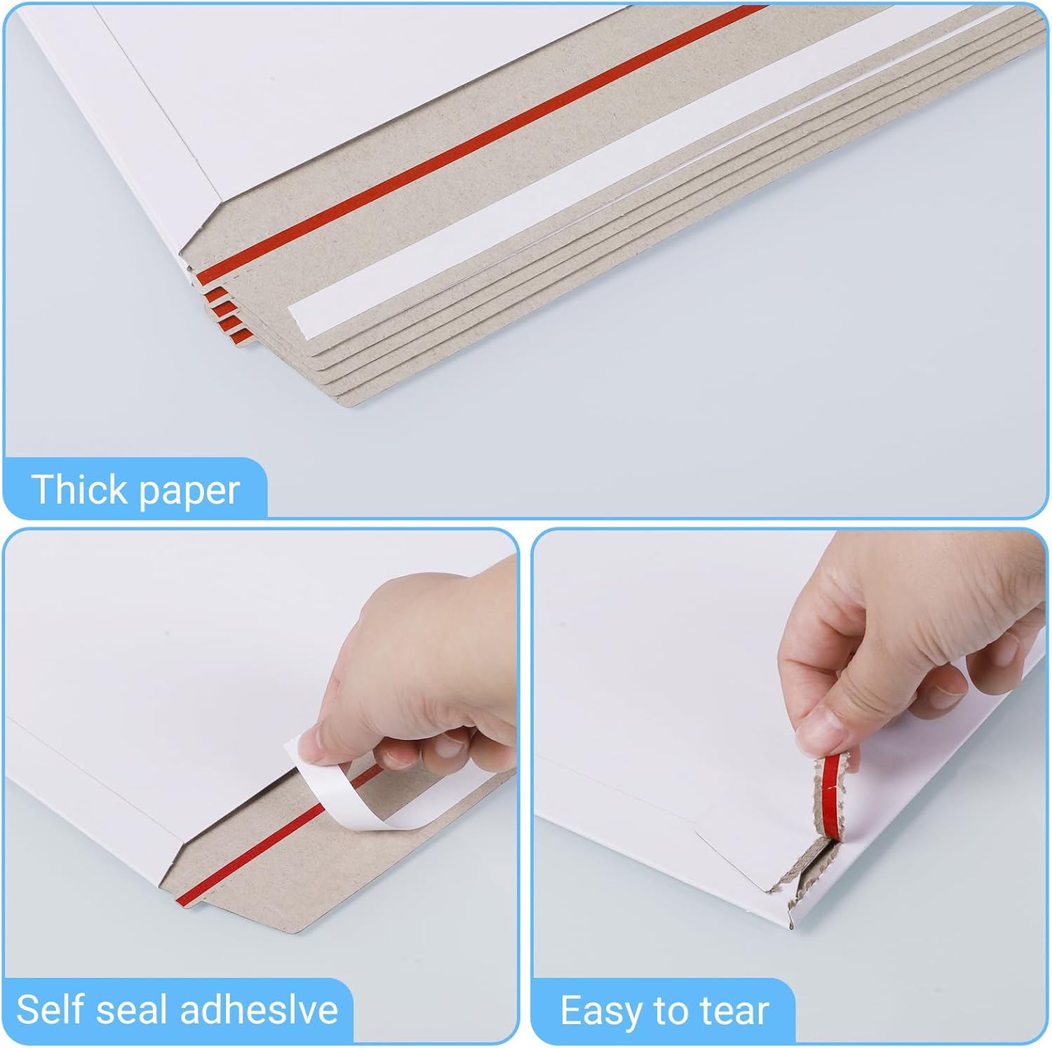 50 Pack 11x14 inch White Rigid Mailer, Self Seal Photo Document Mailers, Stay Flat White Cardboard Envelopes Photography Mailers for Papers,Photos, Document - Image 3