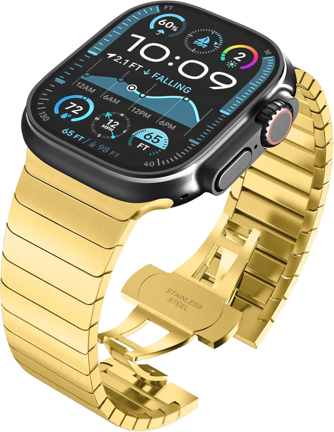 WINGLE Compatible for Apple Watch Band Ultra 3/2/1 Band 49mm Series 11 10 46mm 45mm 44mm 42mm SE 3/2/1 Series 9 8 7 6 5 4 3 2 1 Men, Stainless Steel Classy Business Metal iWatch Bands Bracelet, Gold