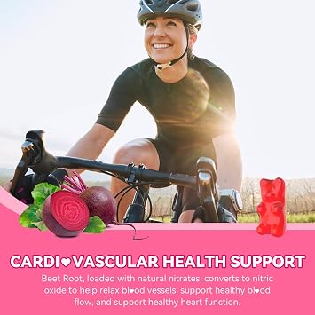 Beetroot Gummies with Grape Seed, Niacin, CoQ10, Vitamin C, B12, L-Citrulline & L-Arginine, Antioxidant Support, Sugar-Free Beet Root Supplement for Women & Men, 120 Count