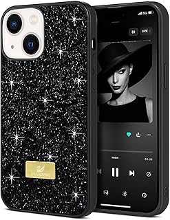 جراب حماية بتصميم لامع ومرصع بالكريستال الماسي مع بلينج متوافق مع موبايل آيفون 13/ وآيفون 14، غطاء واقي رفيع جدا وخفيف الوزن لكامل الجسم ومضاد للصدمات ومضاد للخدش من دلع موبايلك