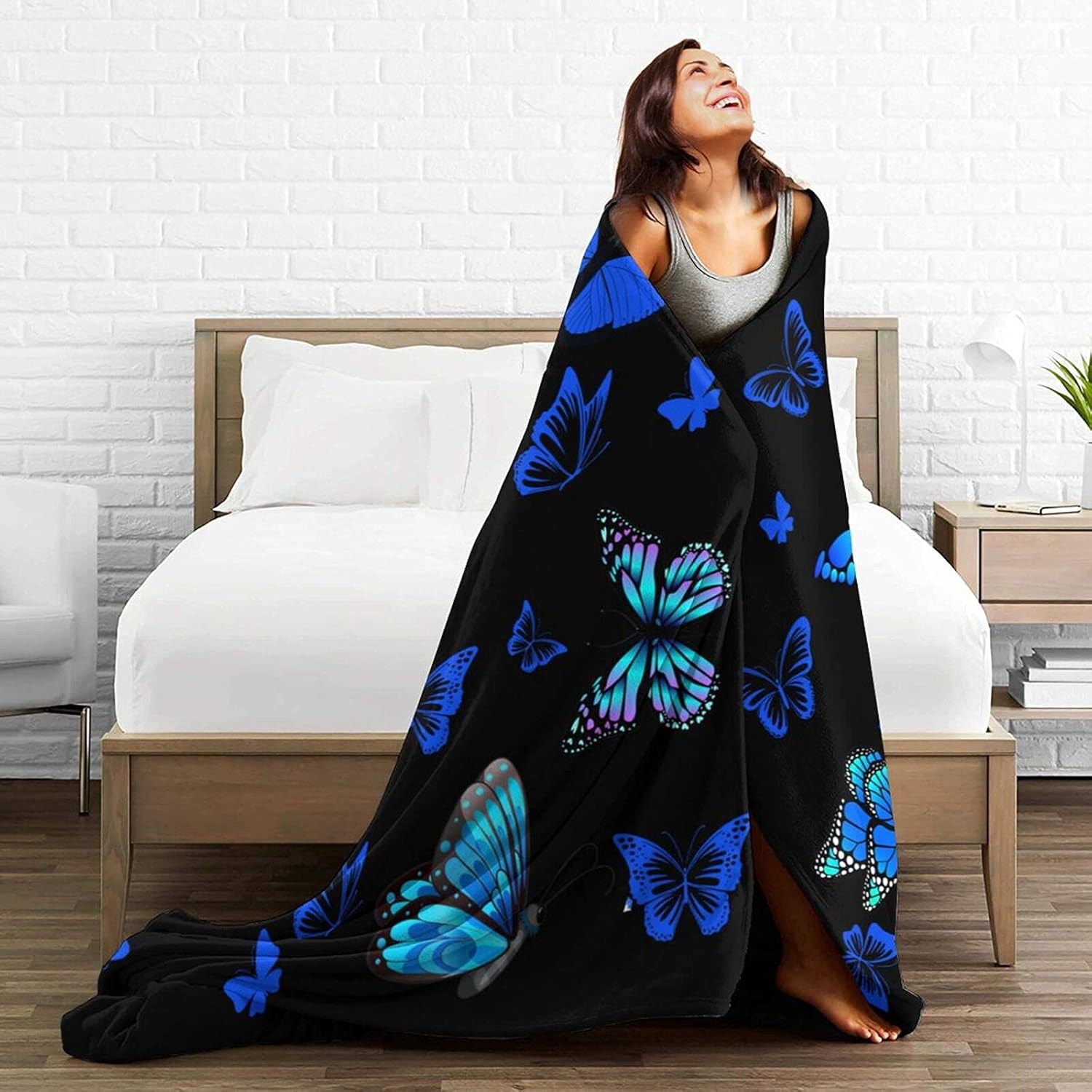 Blue Butterfly Soft Warm Throw Blanket Lightweight Flannel Fleece Bed Blanket Gift for Girls Boys Men Women Chair Couch 60"x50"