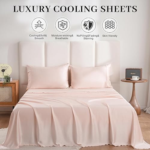 Miniatura 4 de Bedlifes Full Size Sheet Set Cooling Sheets Rayon Derived from Bamboo-400TC Breathable Luxury Bed Sheets,Sateen Silky Bedding Sheets-16 Deep Pocket