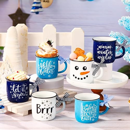 Miniatura 2 de Hello Winter - Juego de 6 tazas de café con diseño de muñeco de nieve Let It Snow con forma de copo de nieve, bandeja escalonada, decoración para