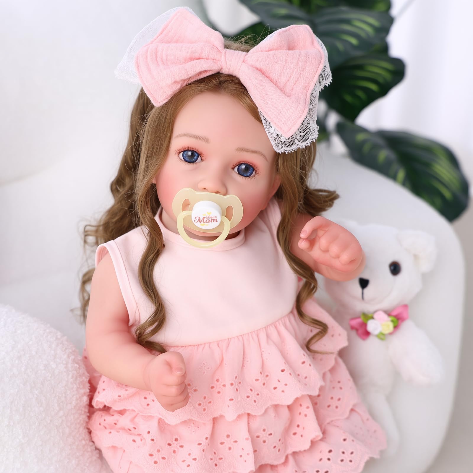 BABESIDE Muñeca Reborn Niña – Bebé Reborn Realista de 20 Pulgadas con Cabello Largo, Cuerpo Suave de Tela, Vestido Rosa y Accesorios, Regalo para Niños a Partir de 3 Años | Muñeca Reborn Realismo asombroso, Suave y abrazable, Extremidades flexibles, Acces