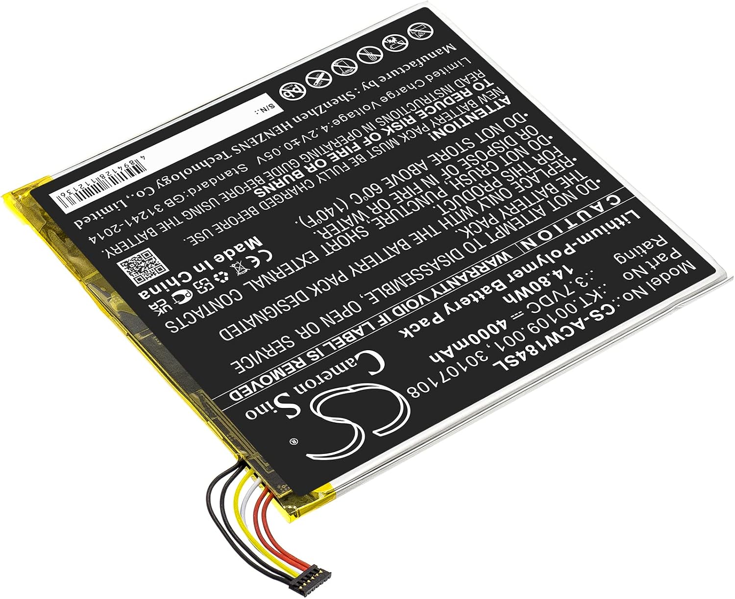 4000mAh Battery for A1-840-131U, A1-840-16PT, A1-840FHD-197CA1401, Iconia A1-840FHD-10G2, Iconia A1-840FHD-197C, Iconia Tab 8 A1-840, Iconia Tab 8 A1-840FHD, Iconia Tab A1-840