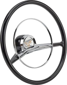 15 Inch Black Steering Wheel with Chrome Horn Ring and Center Cap