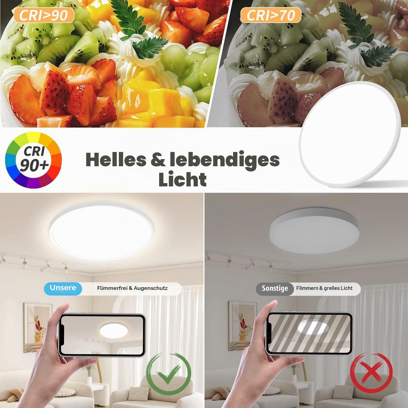 Yexati 4 Stücke LED Deckenleuchte, 24W 3200LM Deckenlampe Flach Dimmbar mit Fernbedienung 3000K-6500K, IP54 Ultra Dünn Schlafzimmer Lampe für Wohnzimmer Kinderzimmer Küche Badezimmer Ø29.5cm Rund Weiß