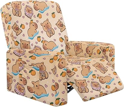 Orange Capybara Print 1 Seat Recliner Cover Stretch Reclining Chair Covers Furniture Protector Machine Washable Love Heart-Shape Pattern Couch Slipcover for Home Decor, Beige
