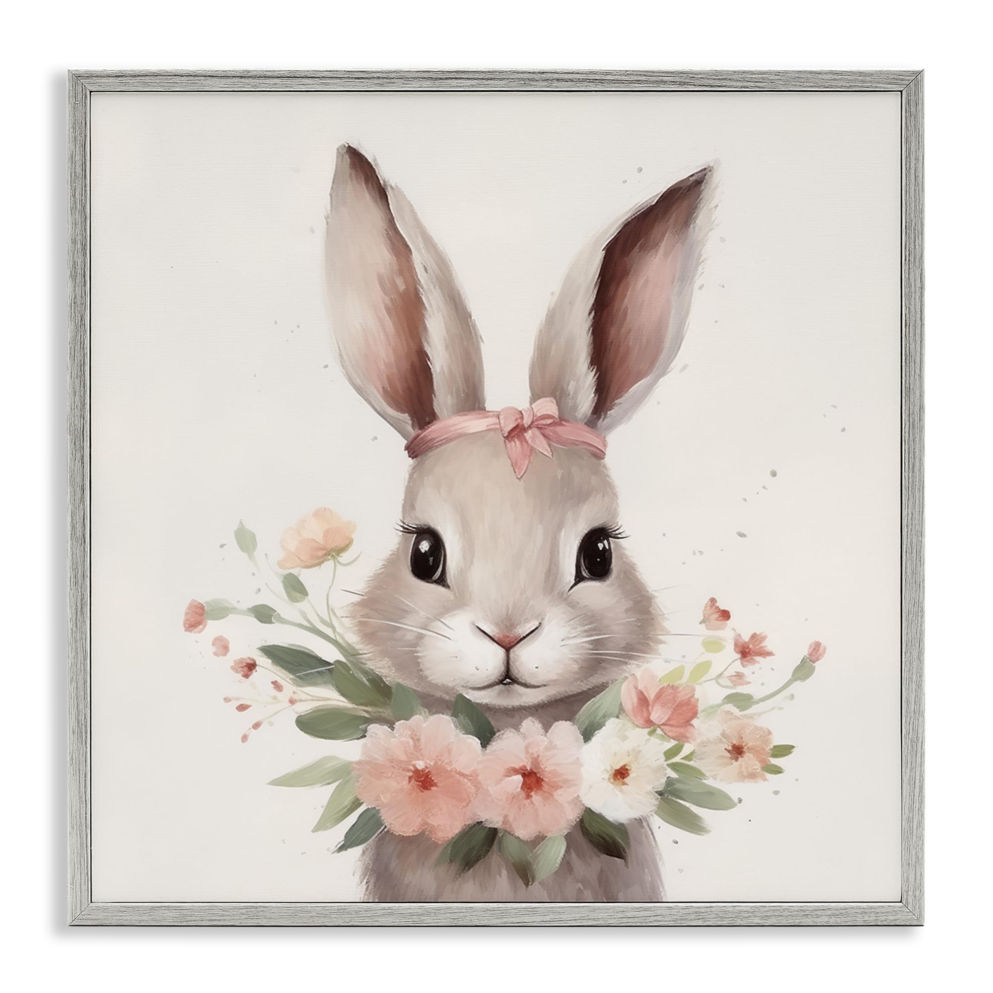 Encantadora corona floral de conejo, 43,2 x 43,2 cm con marco Giclée