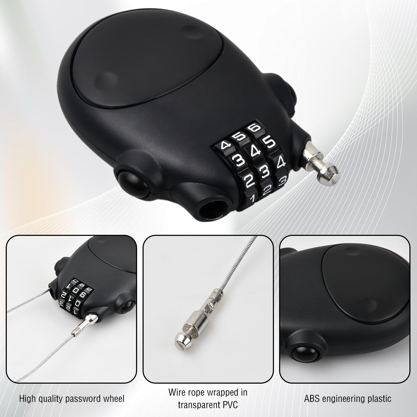 Cable Lock, 2 Pcs Black Motorcycle Helmet Lock Retractable Cable With 3 Digit Combination Lock Suitable For Security Locks For Bicycles Luggage Or Cabinets 70cm