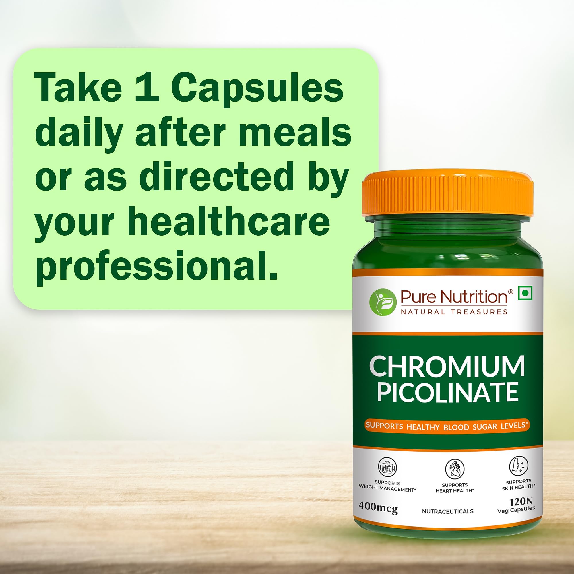 Pure Nutrition Chromium Picolinate Supplements | Chromium Picolinate 400mcg for Healthy Blood Sugar Level | Support Weight Management, Heart Health And Skin Health - 120 Veg Capsules — Amazon image 6