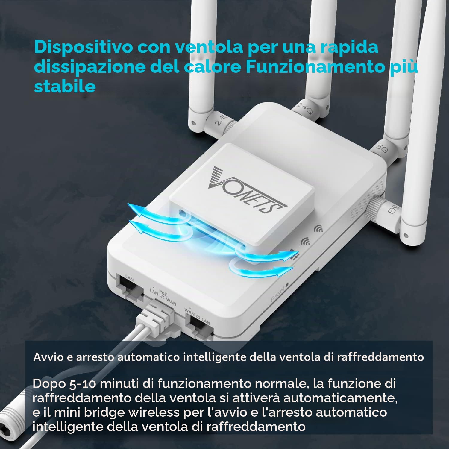 Vonets VAR1200-H Industrial Gigabit Dual Band Smart WiFi Bridge/Wireless Router/WiFi to Ethernet Adapter 1200Mbps con 1 Ventola di Raffreddamento,3 Porte LAN Gigabit,Supporto di Alimentazione PoE/DC