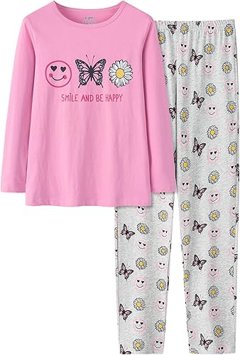UNICABBIT21 Pijamas para niñas, lindo gato, unicornio, manga larga y pantalones, conjunto de pijama de algodón para niños grandes, conjunto de ropa