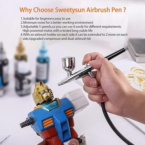 Miniatura 4 de Kit de aerógrafo profesional con compresor silencioso, pistola de aerógrafo de doble acción para modelo/coche/tatuaje/barbero, boquilla de