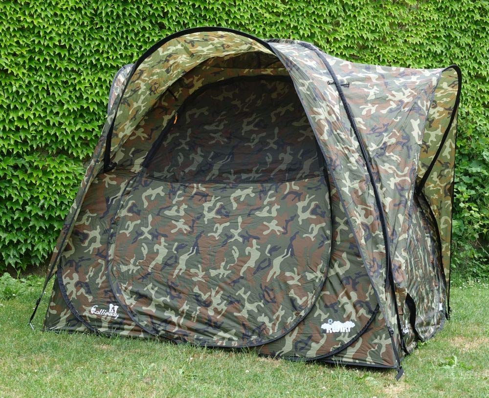 Eventzelt/Wurfzelt Callieway® „Kwiki“ Pop-up Zelt 225x225cm (4 Personenzelt) (Camouflage Woody) Sport & Freizeit