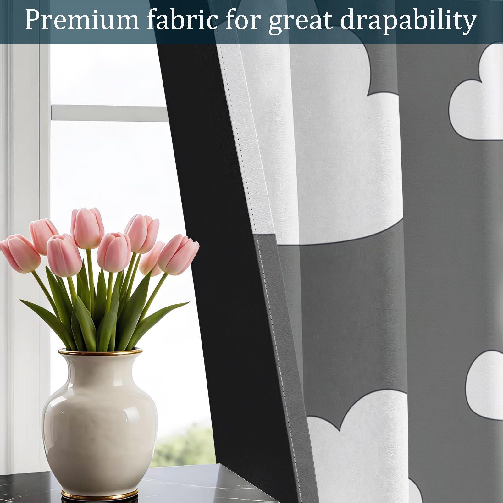 Rideau Occultant Isolants Thermiques À Oeillets Nuages Minimalistes, 140 x 260 cm Lot de 2 Rideaux Thermiques Isolants Anti Froid Imprimé pour Salon Chambre Bebe Enfant, Blanc