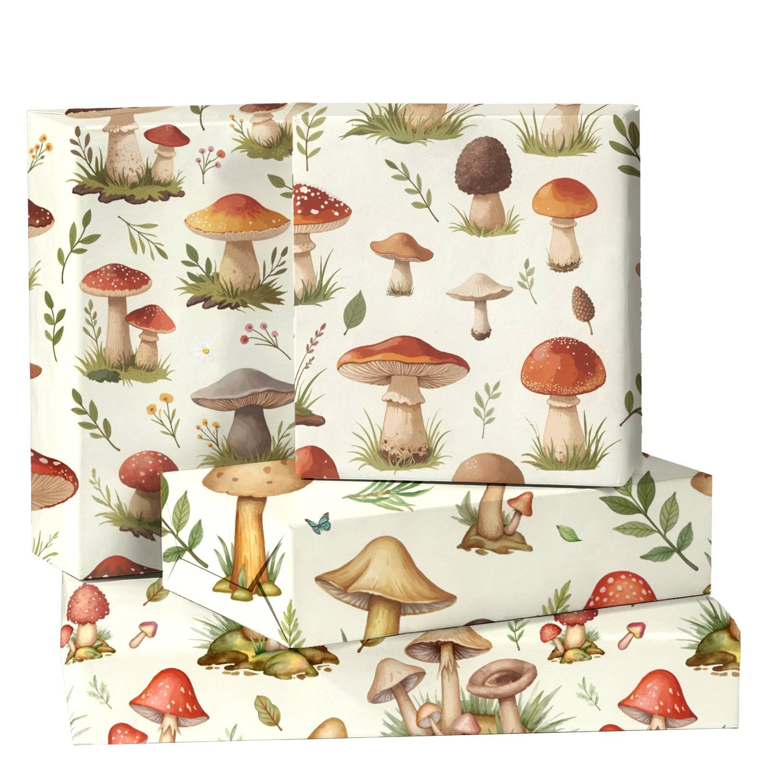 GleeWrap Mushroom Wrapping Paper - 12 Sheets Botanical Gift Wrapping Paper for Birthday, Housewarming, Party Gifts, Decorative Craft Paper, 50 x 70 cm
