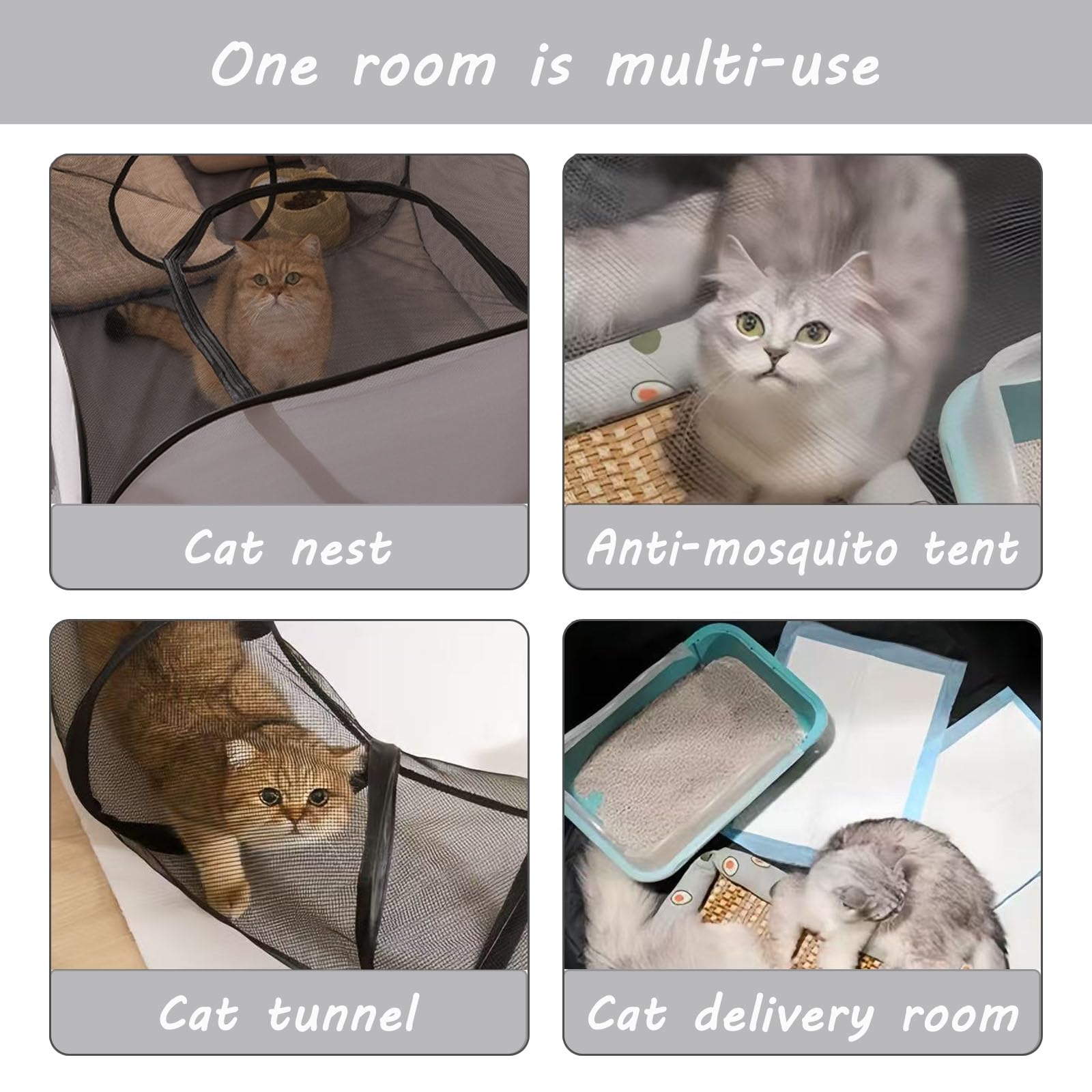 Tragbares Haustiergehege, Katzen Spielgehege Hundeauslauf Katzenhaus Zelt Klappbares Gehege Mit Spielzeugtunnel, Trainingszubehör für Hunde & Kleintiere Indoor, Camping& Reisen (Grau-S)