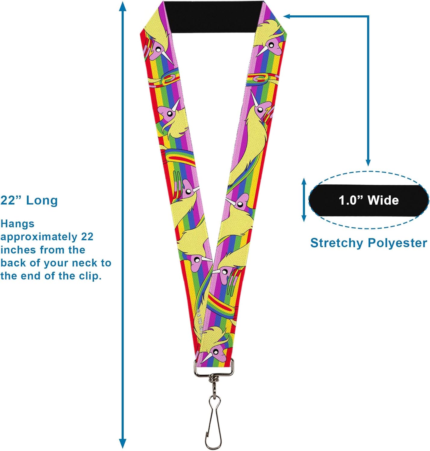 Buckle-Down Cartoon Network Lanyard, Adventure Time Lady Raincorn Poses Stripe Rainbow, Elastic - Image 3