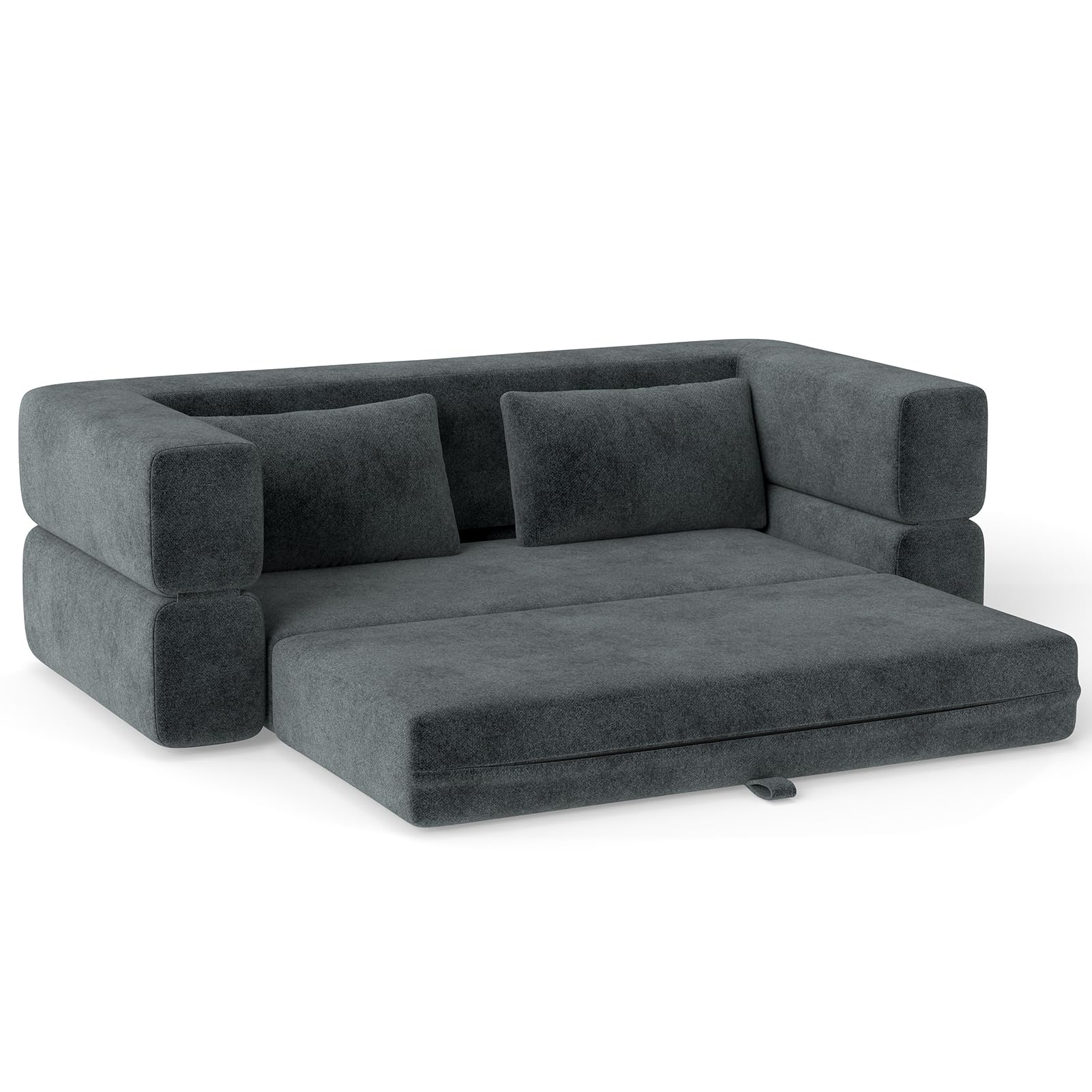 HAUSPROFI 3 in 1 Boneless Couch, Bodensofa Bed, Klappbares Sofa mit Schlaffunktion 2 Sitzer Chenille Schlafsesse für Schlafzimmer, Wohnzimmer und kleine Räume (Dunkelgrau)