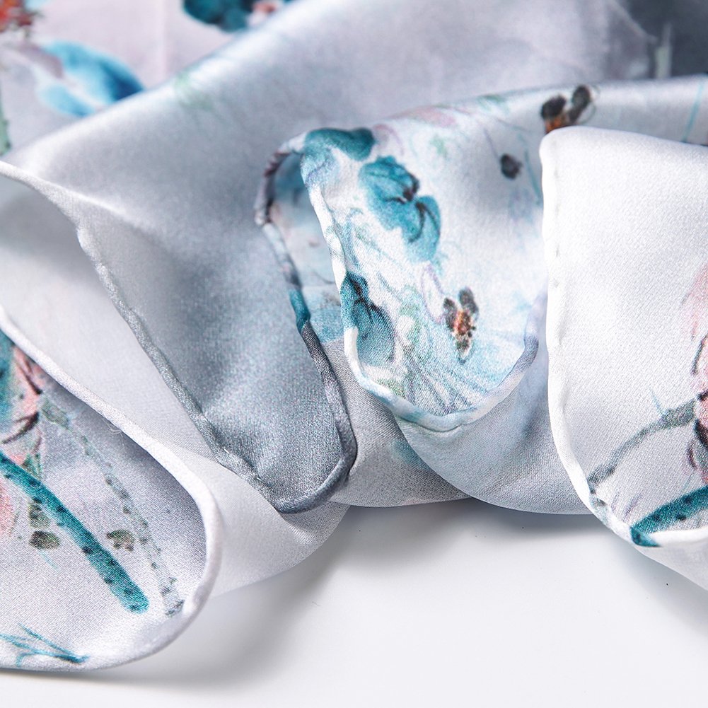 STORY OF SHANGHAI Sciarpa di 100% Seta Charmeuse da Donna Foulard a Raso con Fantasie Orientale, 56x177cm