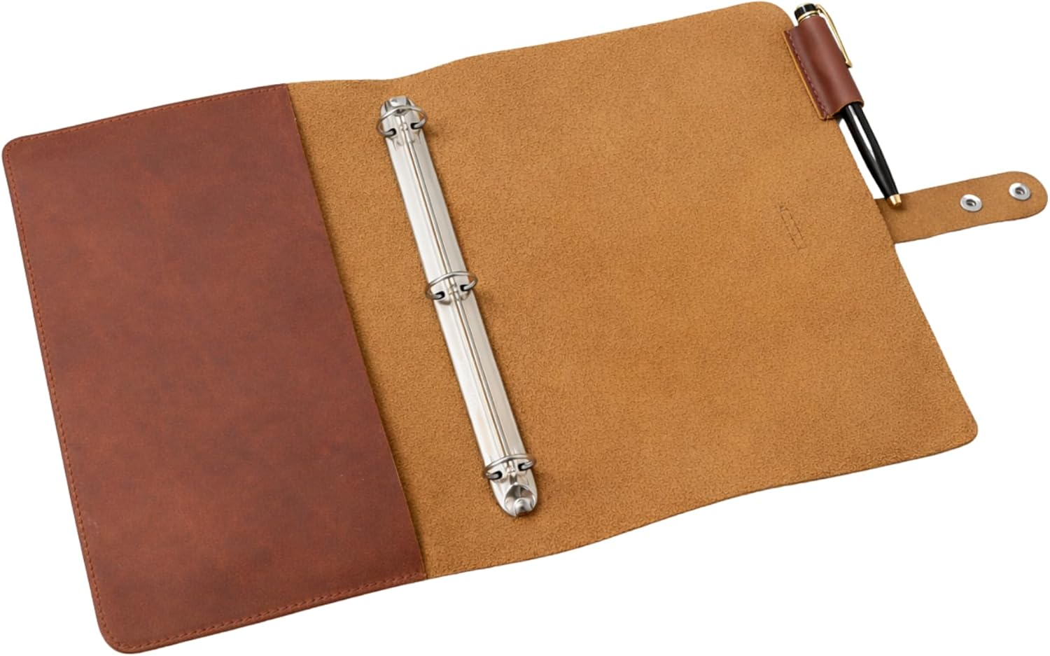 Premium Leather 3-Ring Binder Portfolio, 8.5x11 Inch Letter Size Organizer Folder, Refillable 3-Hole Paper BusinessBinder, Resume Folio for Men and Women (Tan)