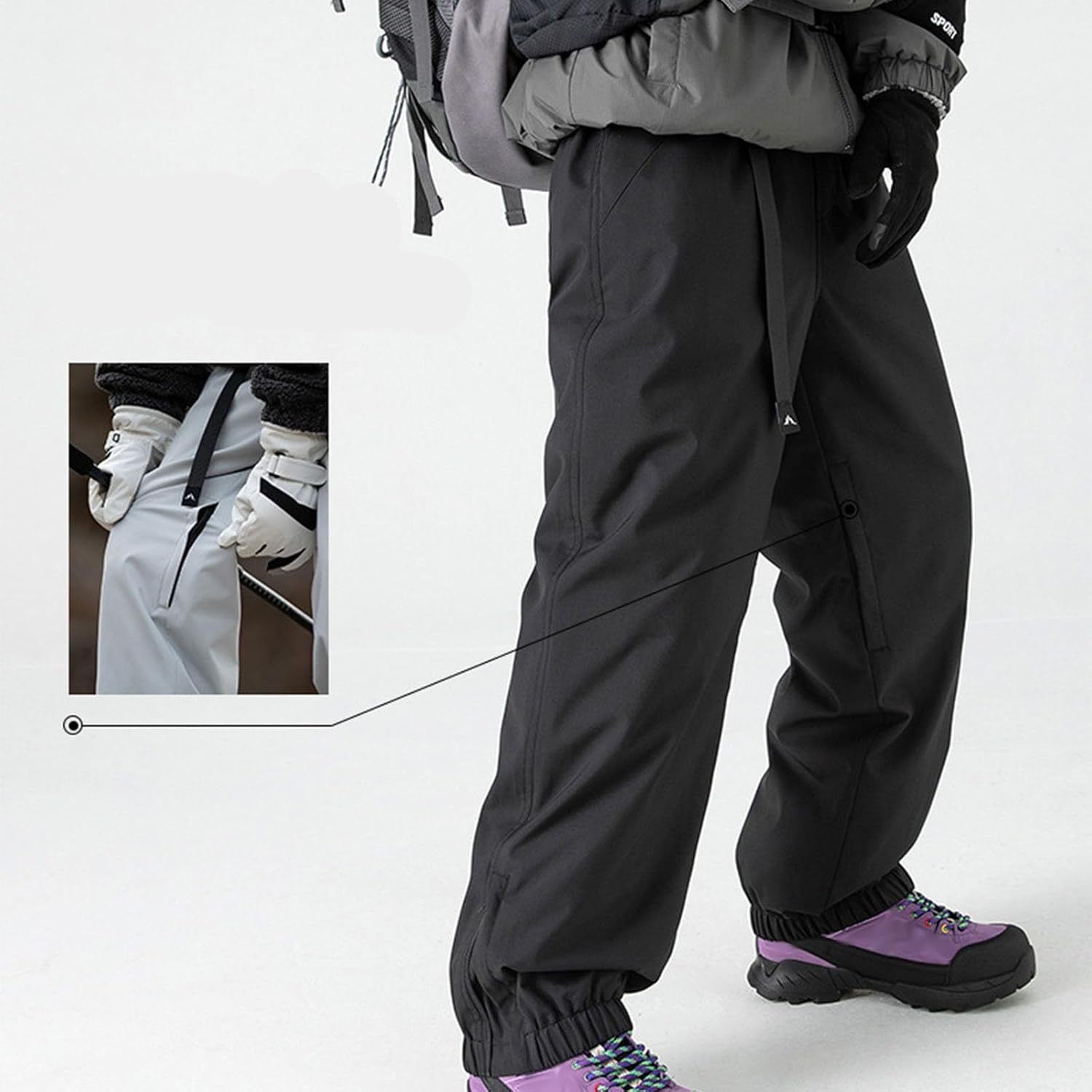 Men's Snow Pants Baggy Snowboard Pants Loose Fit Insulated Windproof Waterproof Ski Pants for Hiking Winter Outdoor