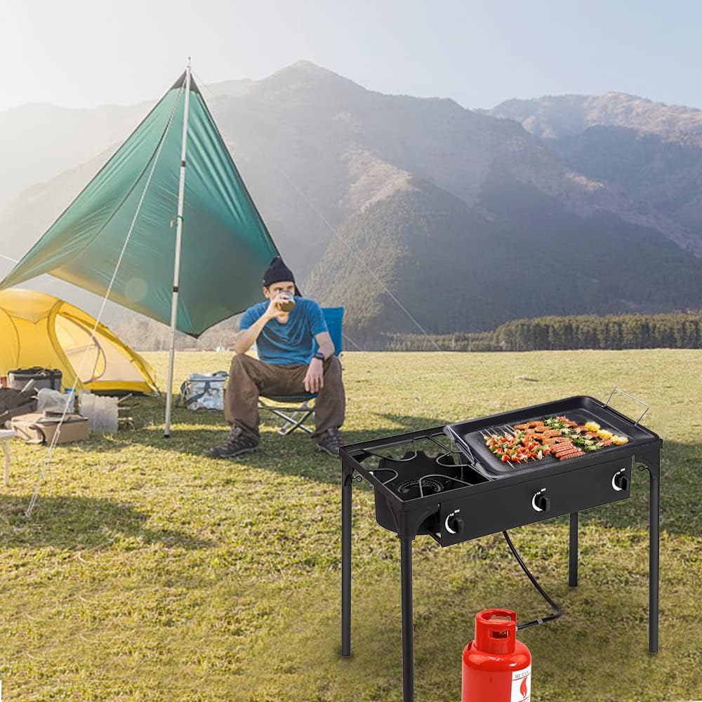 Outdoor Camp Stove,Portable Propane Burner 225000BTU, High Pressure Gas Cooker for Outdoor Cooking Camping Picnic Patio Home Brewing, 20PSI Adjustable Regulator