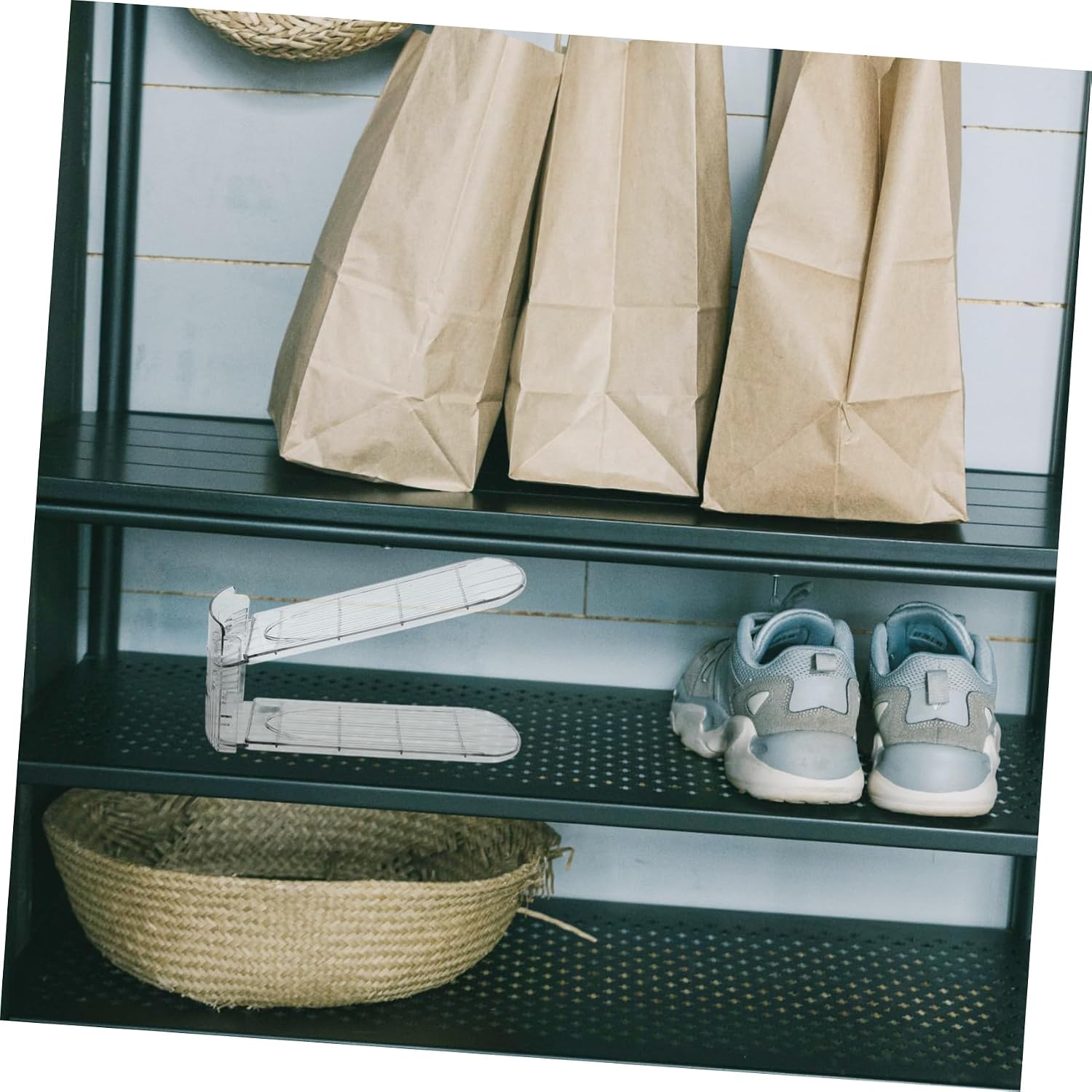 Stylish Double Deck Shoe Stacker Space Saving Shoe Holder Easy to Assemble for Room