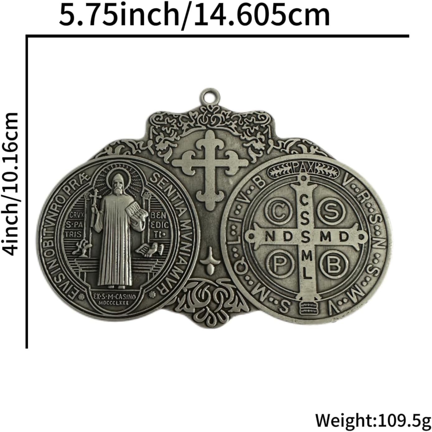 EXTRA LARGE 5 INCH ST BENEDICT CROSS MEDAL VINTAGE FINISH FOR WALL OR DESK DISPLAY/MEDALLA DE SAN BENITO (NEW Silver) - Image 4