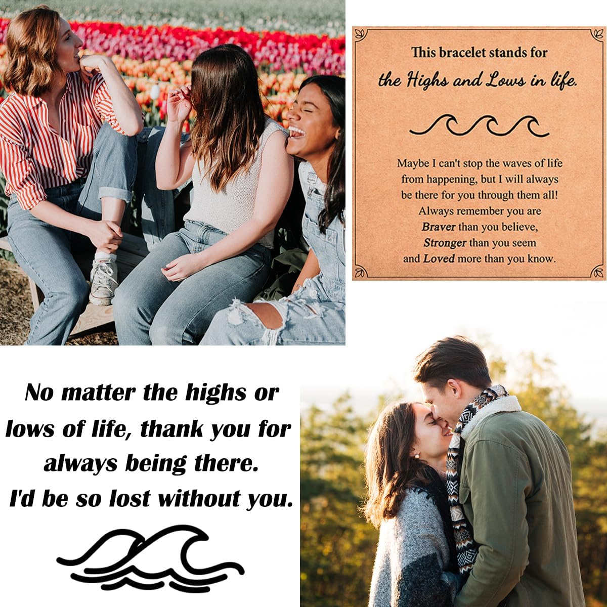 Inspirational Gifts for Women, Wave of Life Inspirational Bracelet, Thinking of You Cheer Up Get Well Encouragement Gifts for Women Friends, Life is Tough But So are You